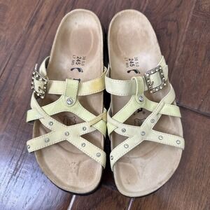 Birkenstock Betula Slide On Sandals Womens 7 38 Yellow Rhinestones Comfort Beach